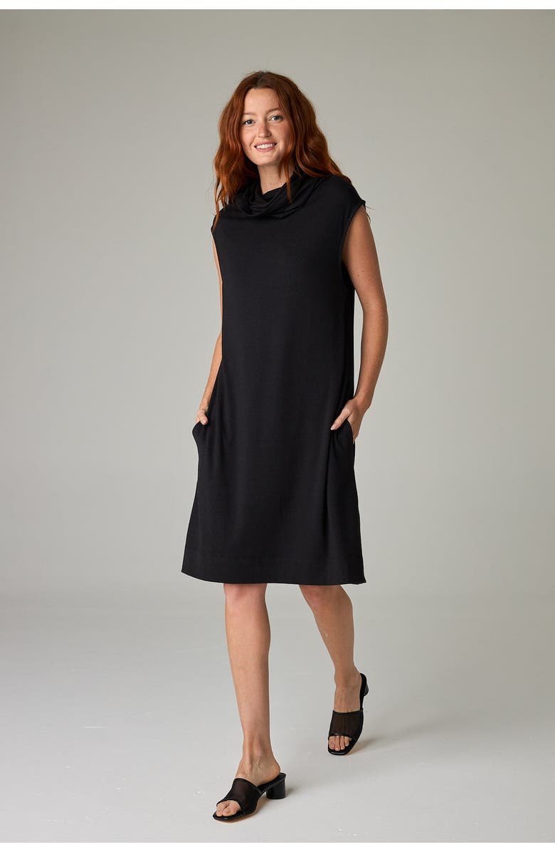 eavolu Kakadu Eco-Luxe Rib Sleeveless Funnel Neck Tunic/Dress - Ultra-Luxe Flow, Alternate, color, Coal Black