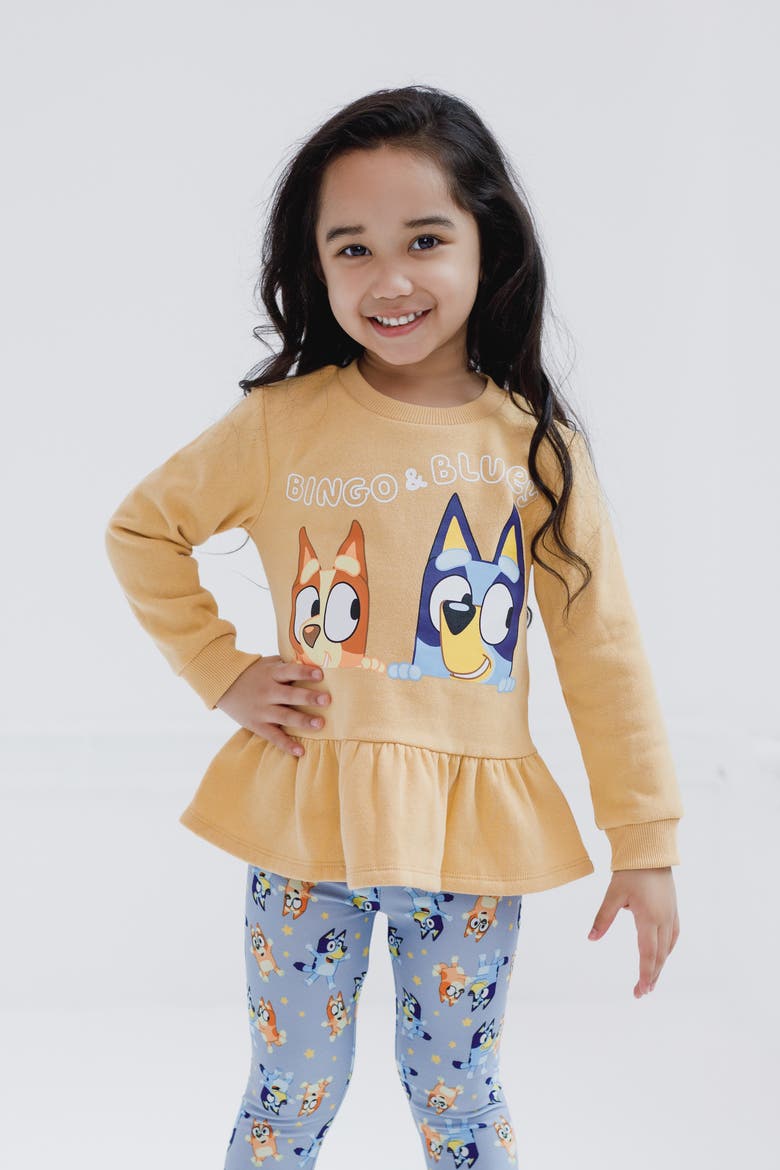 Fleece Sweatshirt and Leggings Set, Alternate, color, Gold Blue Bluey Bingo