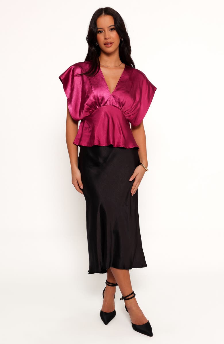 Petal & Pup Ricki Peplum Satin Top, Alternate, color, Raspberry