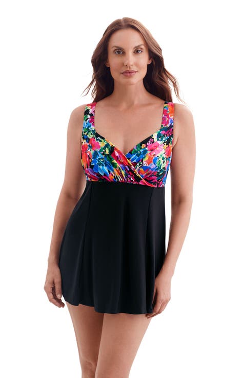 Draped Crossover Long Torso Swim Dress