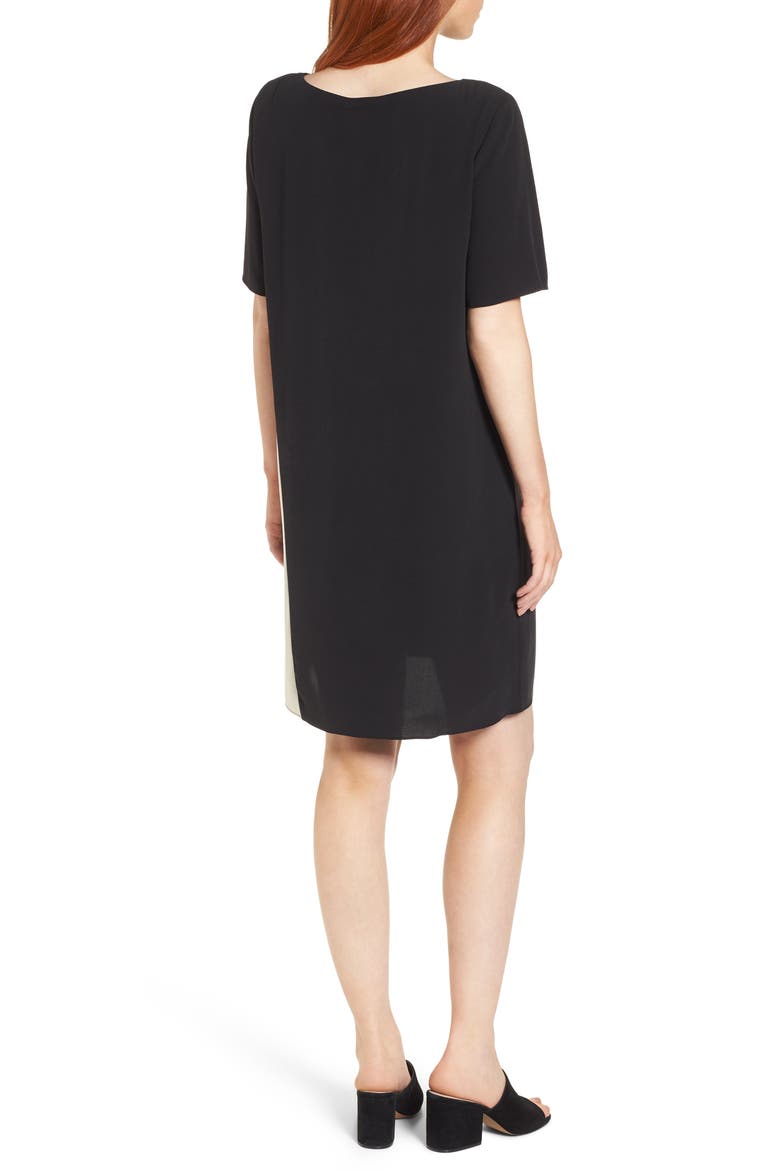 Colorblock Silk Georgette Crepe Dress, Alternate, color, BLACK