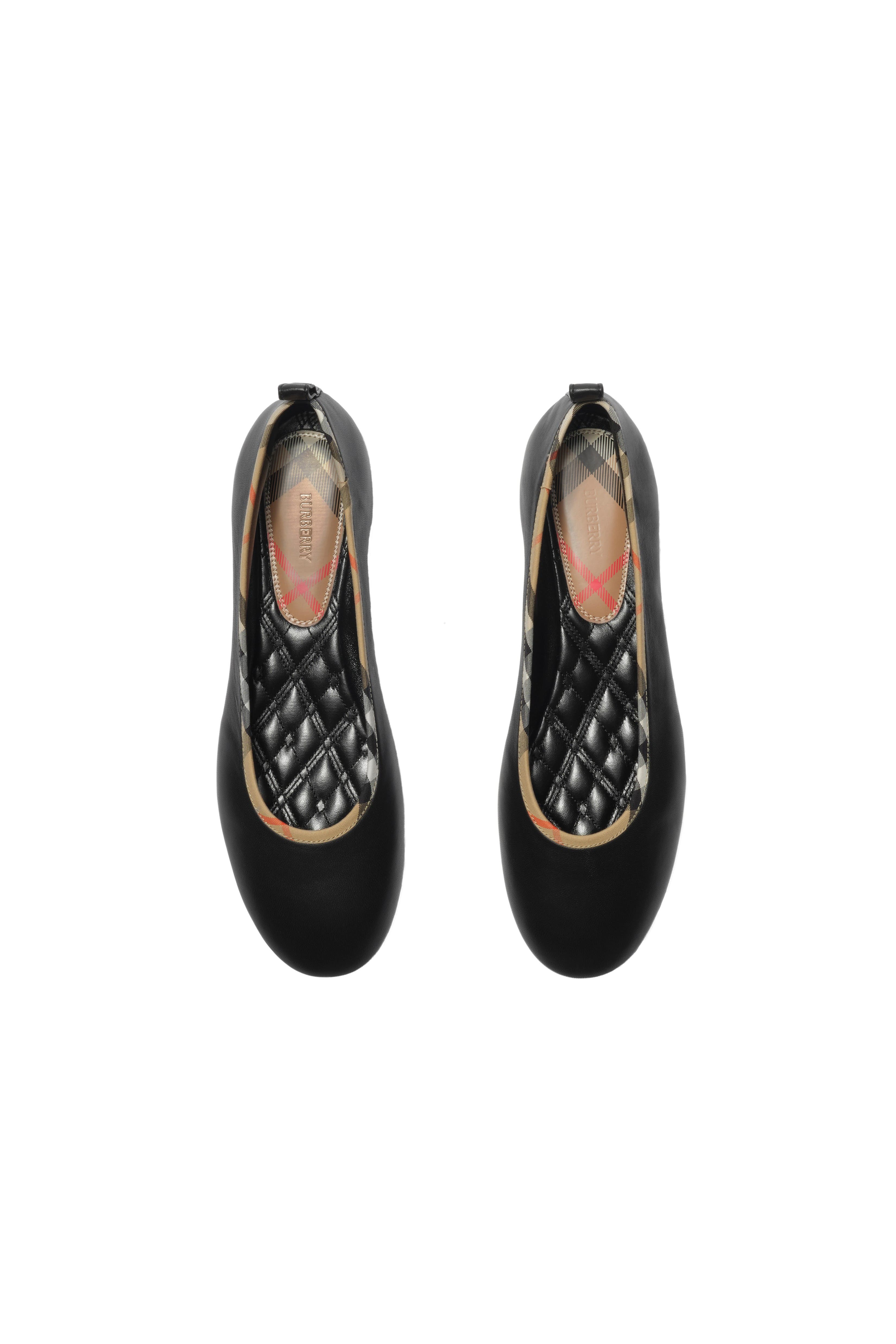 Burberry Check Trim Leather Robin Ballerinas, Alternate, color, Black
