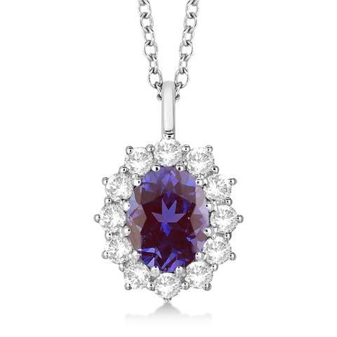 Oval Lab Alexandrite and Diamond Pendant Necklace 14k