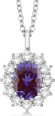ALLUREZ Oval Lab Alexandrite and Diamond Pendant Necklace 14k