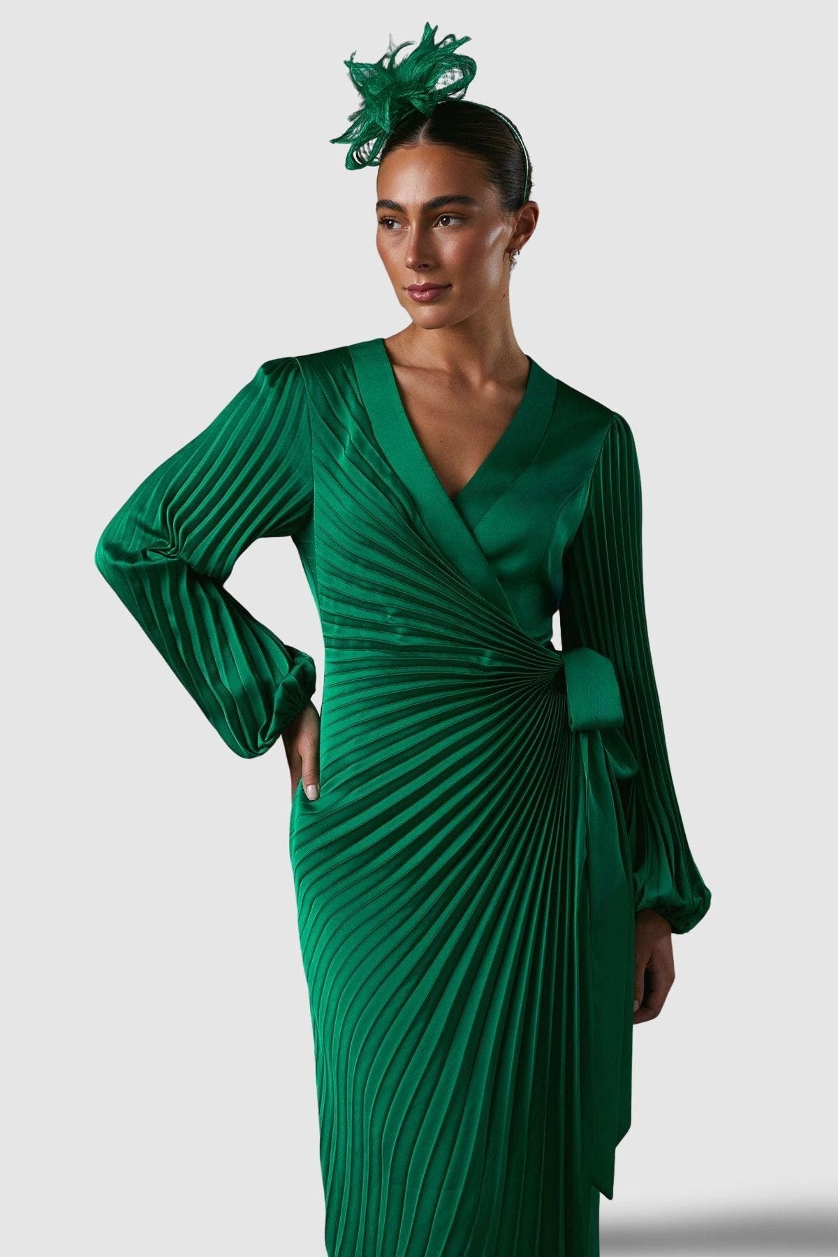 Satin Pleated Wrap Dress - image 2