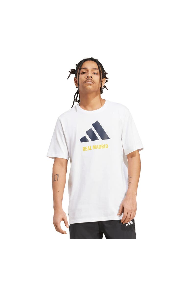 Men's adidas  White Real Madrid Three-Stripe Wordmark T-Shirt, Main, color, White