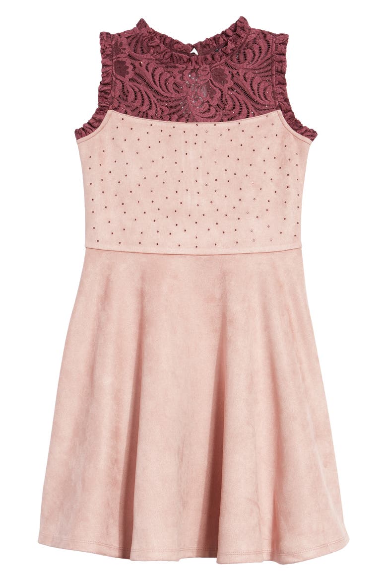 Kids' Sleeveless Lace Skater Dress, Main, color, MAUVE