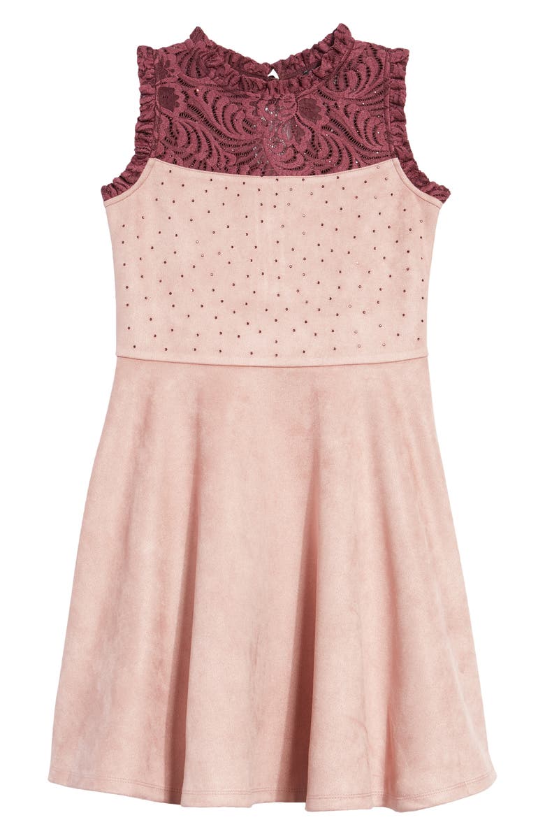 Ava & Yelly Kids' Sleeveless Lace Skater Dress, Main, color, Mauve