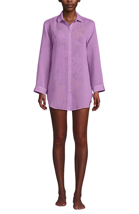 Cotton Gauze Button Down Swim Cover-up Shirt Dress