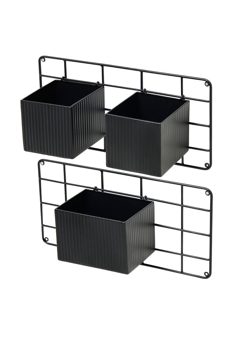 20"L Black Metal Vertical 3 Pots Wall Hanging Planter Stands, Alternate, color, Black