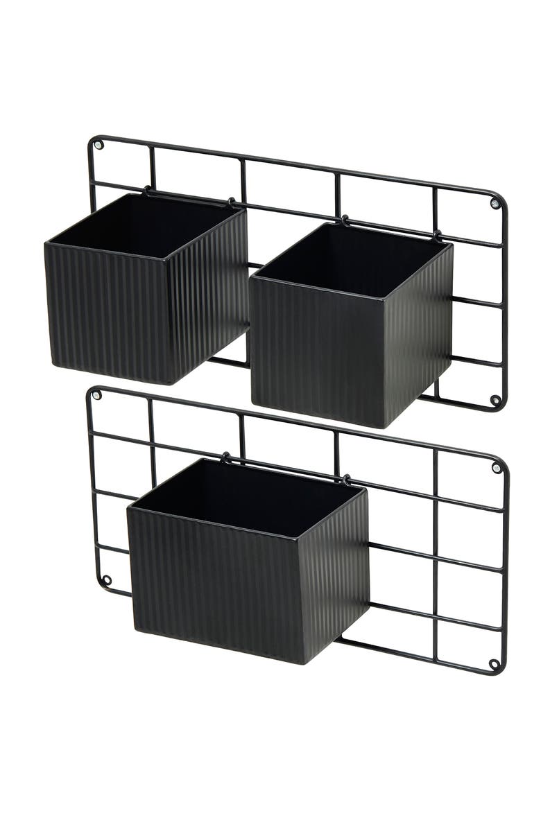 Glitzhome 20"L Black Metal Vertical 3 Pots Wall Hanging Planter Stands, Alternate, color, Black