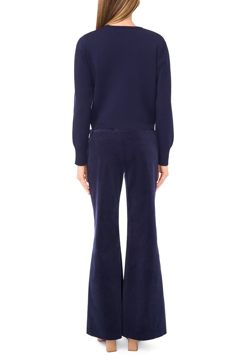 Placed Floral Embroidery Crewneck Cardigan, Alternate, color, BARITONE BLUE