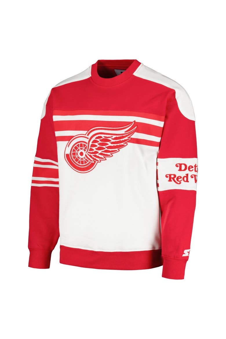 Men's Starter White Detroit Red Wings Defense Fleece Crewneck Pullover Sweatshirt, Alternate, color, White
