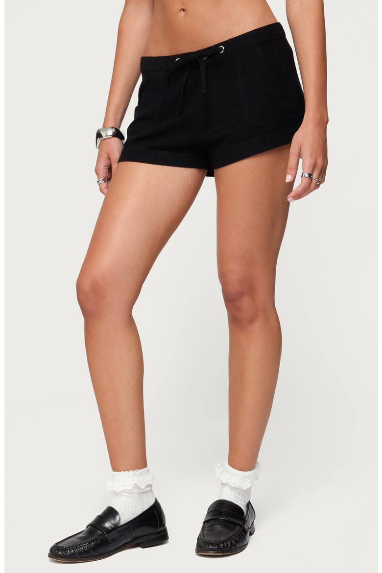 Hollis Cotton & Linen Drawstring Shorts, Alternate, color, BLACK