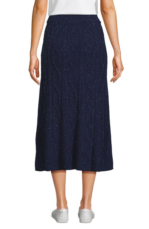 Lands' End Cozy Lofty Cable Fluted Midi Sweater Skirt In Blue