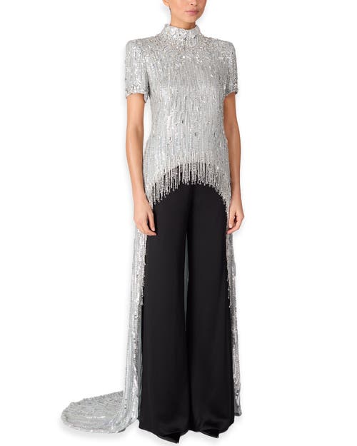 Jenny Packham Zea Sequin-embellished Top In Gray