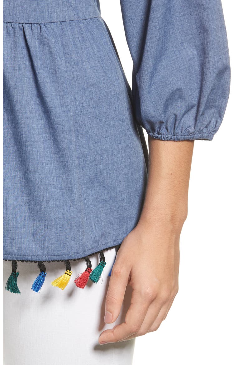 Ruffle Tassel Trim Top, Alternate, color, CHAMBRAY
