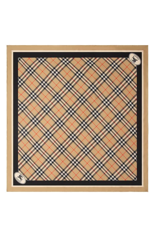 Burberry Medium Check Ekd Stamp Square Silk Twill Scarf In Brown