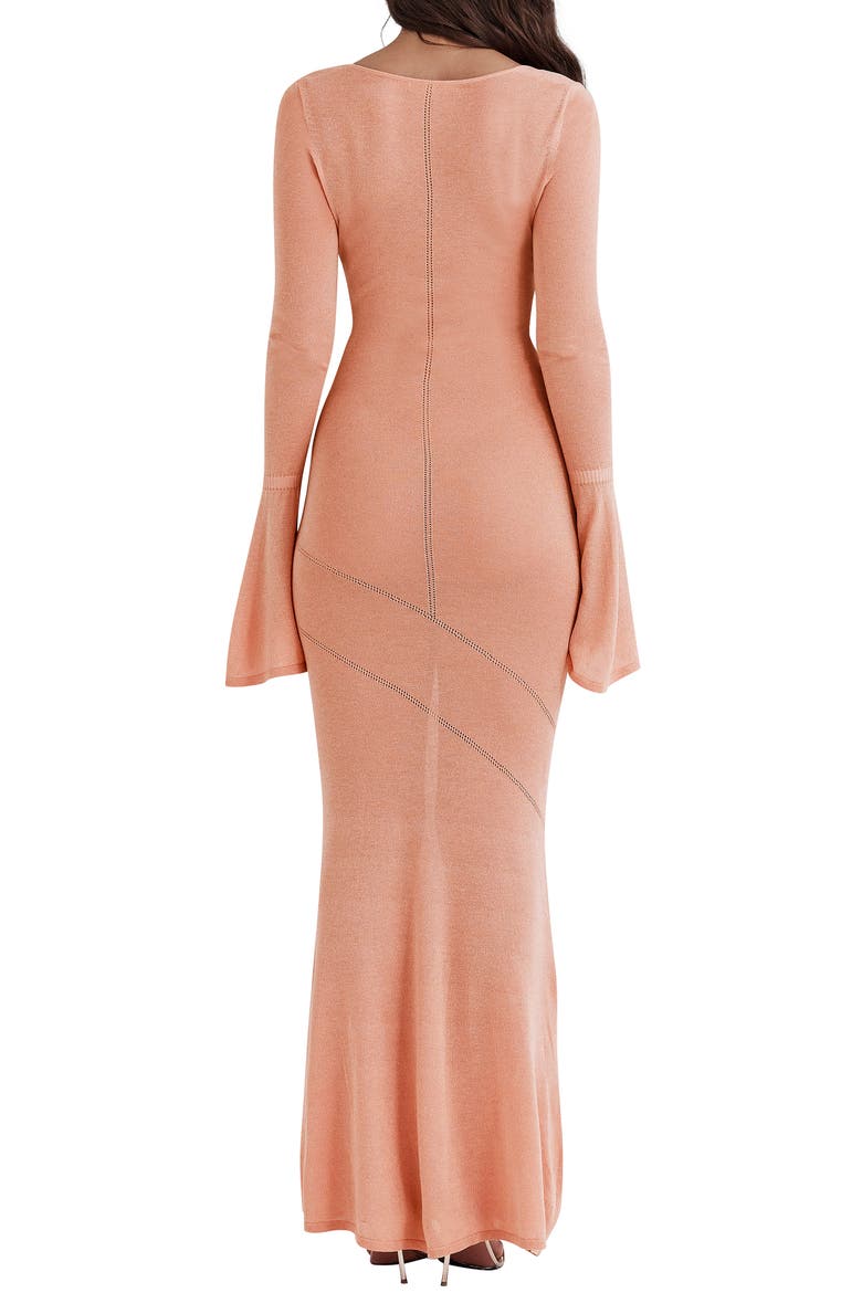 Sereia Metallic Cutout Long Sleeve Knit Maxi Dress, Alternate, color, MELLOW ROSE