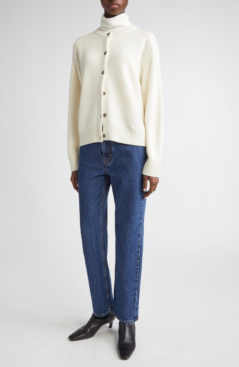 LOULOU DE SAISON Aidar Crop Wool & Cashmere Crewneck Cardigan, Alternate, color, Ivory