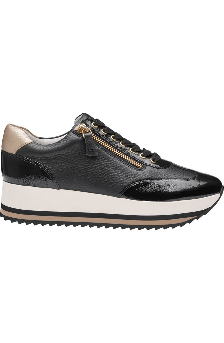 JOHNSTON & MURPHY COLLECTION Gracie Side Zip Sneaker, Alternate, color, Black Calfskin/ Patent Leather
