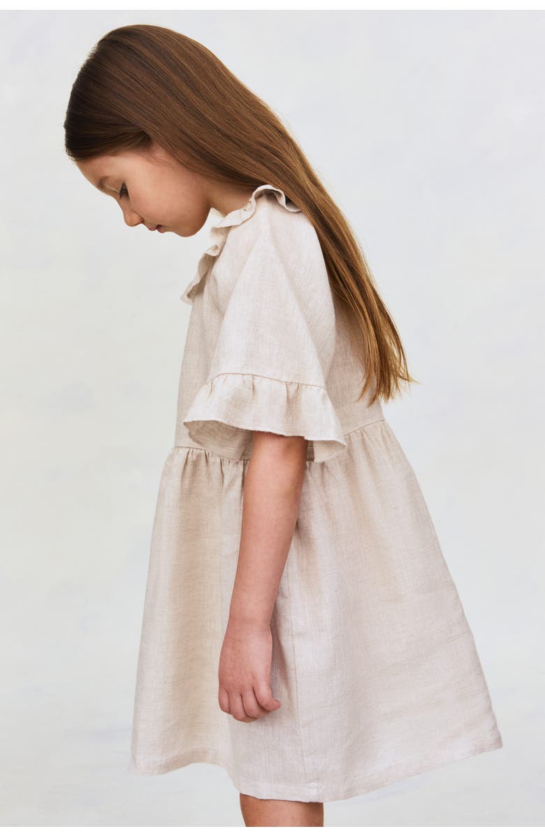 H&M Frill-collared Linen Dress, Alternate, color, Light Beige