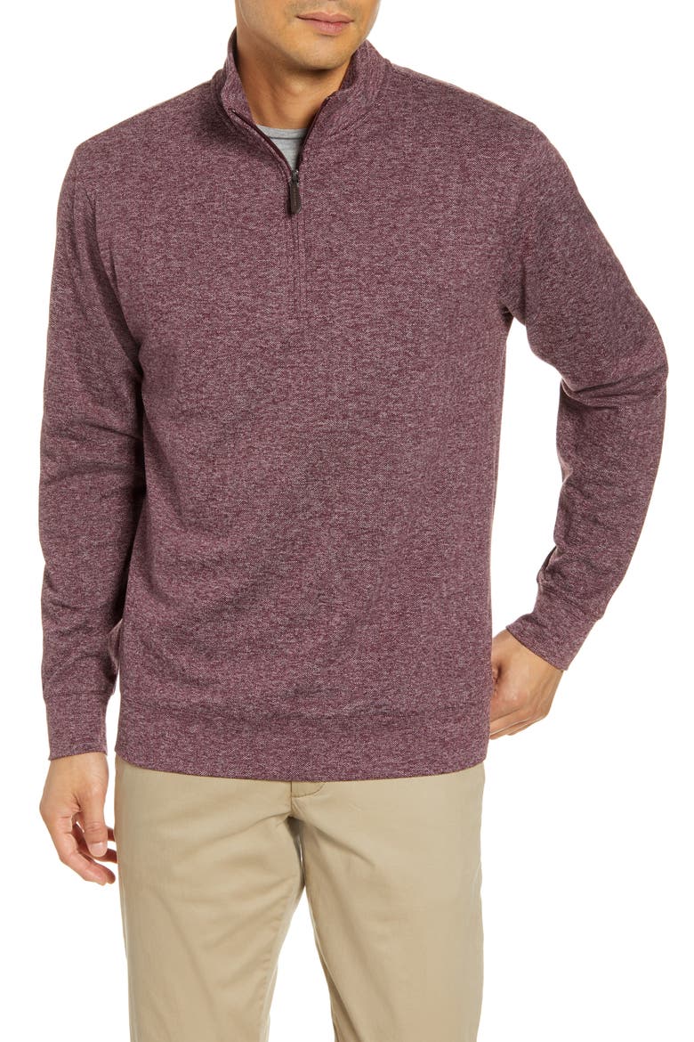 Herringbone Half Zip Flannel Pullover, Main, color, CRIMSON