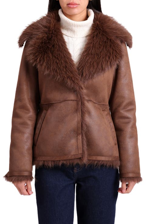 Faux Shearling Jacket with Faux Fur Trim