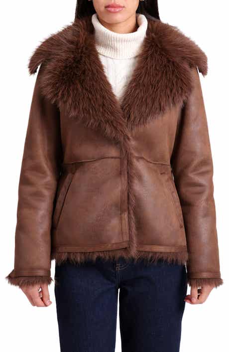 Faux Shearling Jacket with Faux Fur Trim