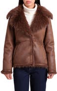 Bagatelle Faux Shearling Jacket with Faux Fur Trim