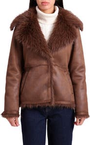 Bagatelle Faux Shearling Jacket with Faux Fur Trim