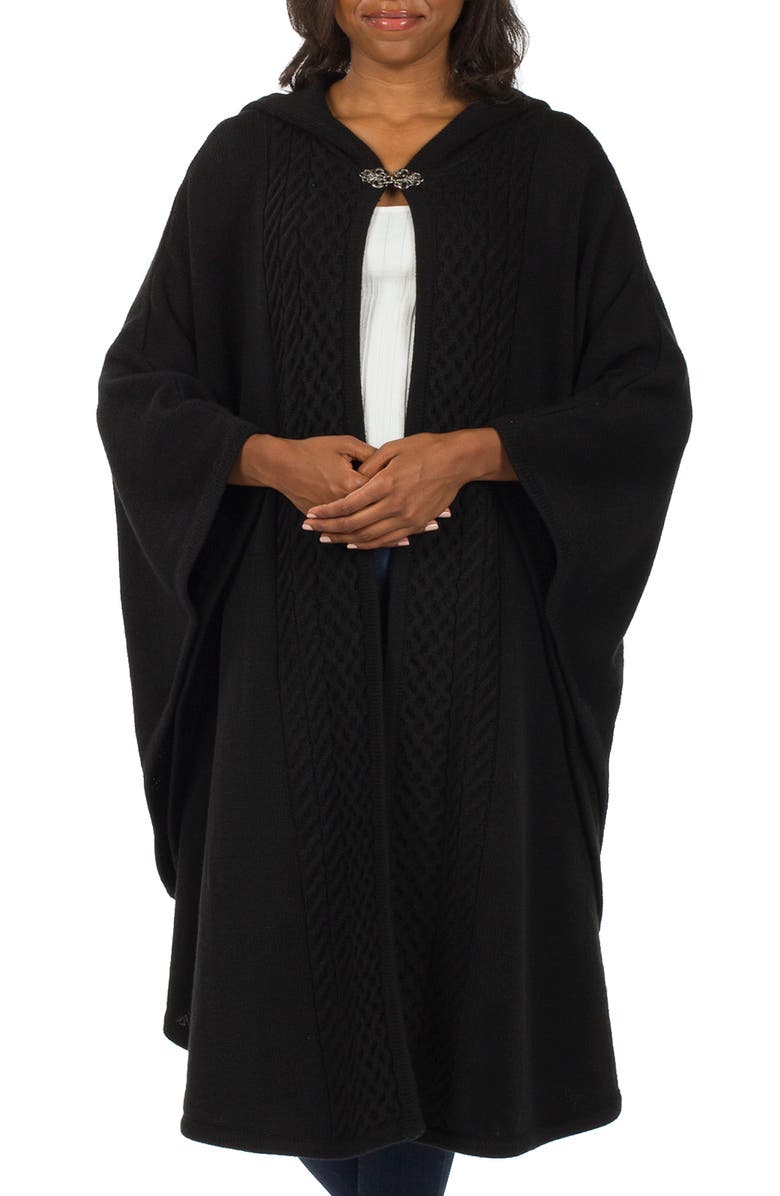 Patricia Nash Cable Knit Hooded Cape, Main, color, Black