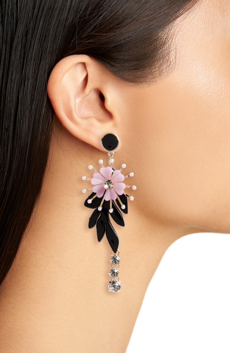 Kitsch Floral Crystal & Imitation Pearl Drop Earrings, Alternate, color, 