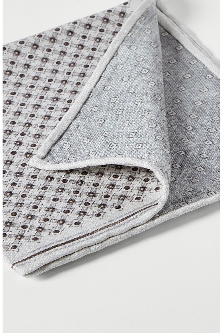 Silk geometric pattern pocket square, Alternate, color, Light Grey