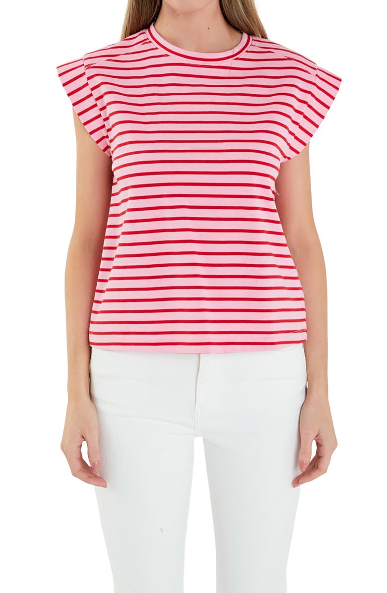 English Factory Stripe Cotton T-Shirt, Alternate, color, Pink/ Red