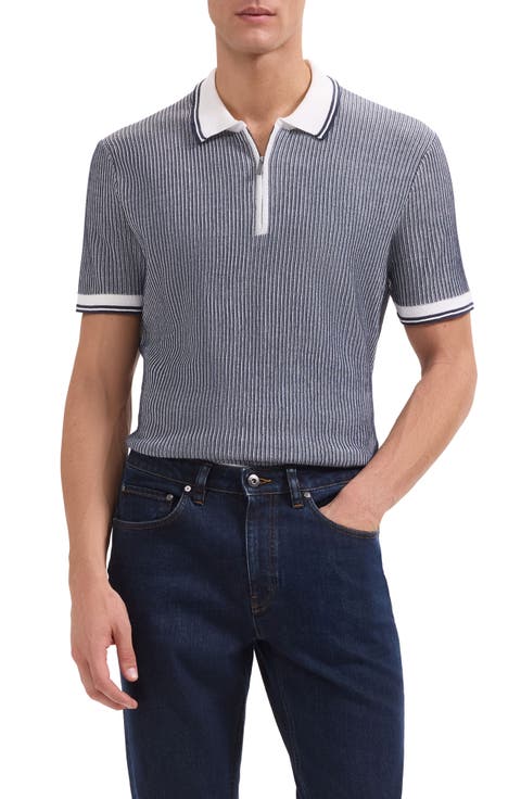 Ottoman Stitch Cotton & Silk Quarter Zip Polo Sweater