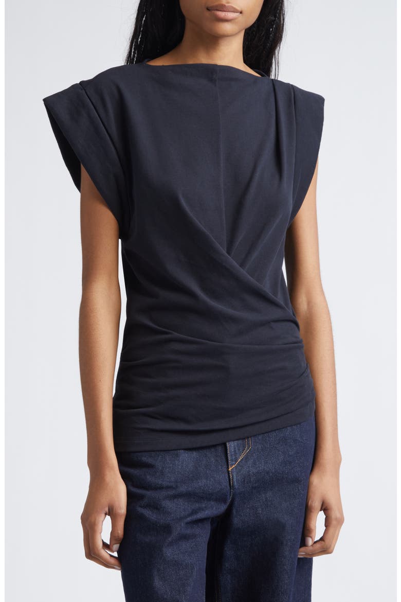 Maisan Draped Asymmetric Cotton T-Shirt, Alternate, color, BLACK