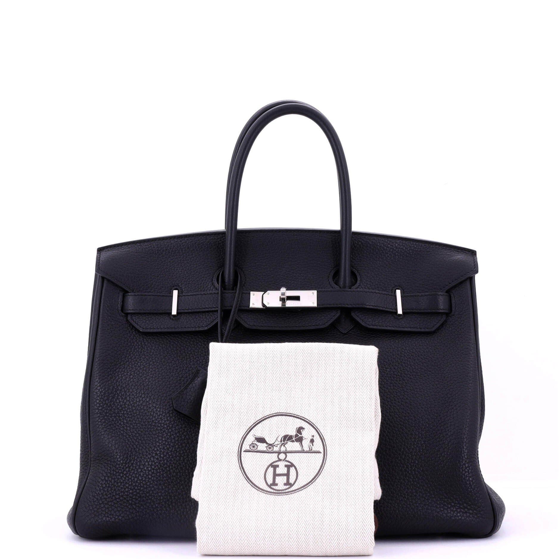 Pre-Owned Hermes Birkin Handbag Black Clemence with Palladium Hardware 35, Alternate, color, Noir