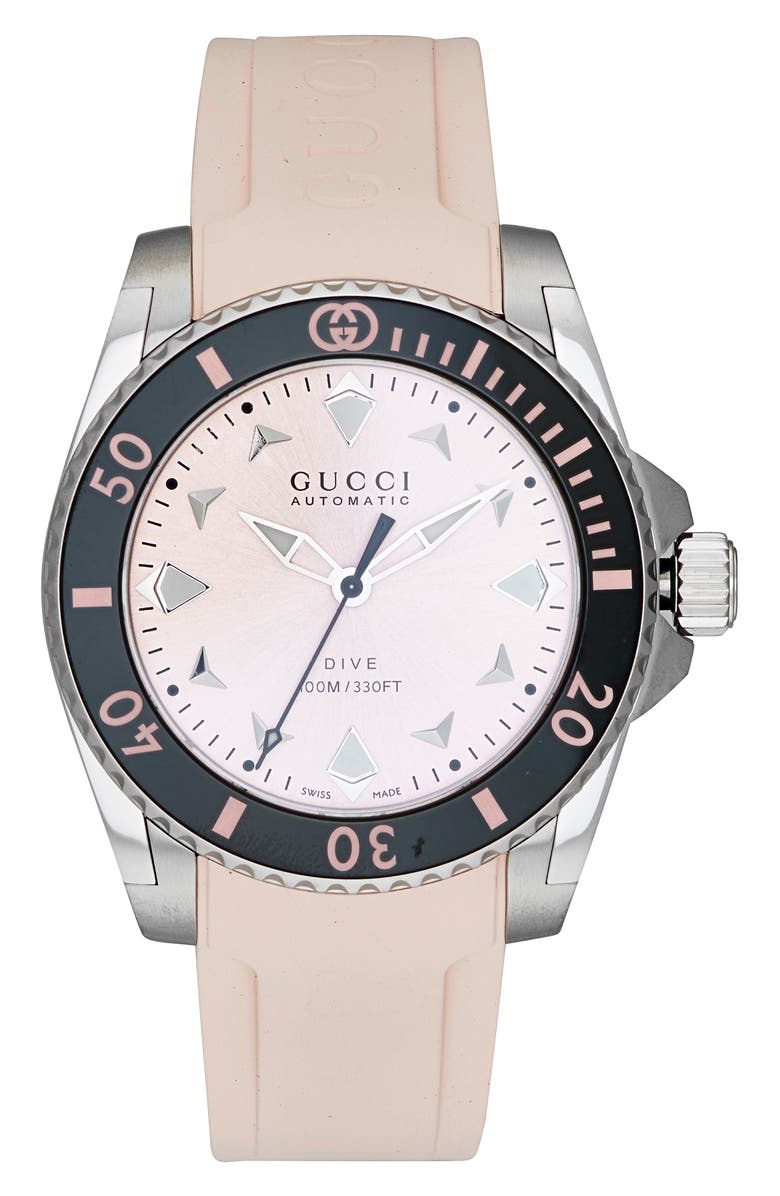 Gucci Dive Automatic Rubber Strap Watch, 36mm, Main, color, 