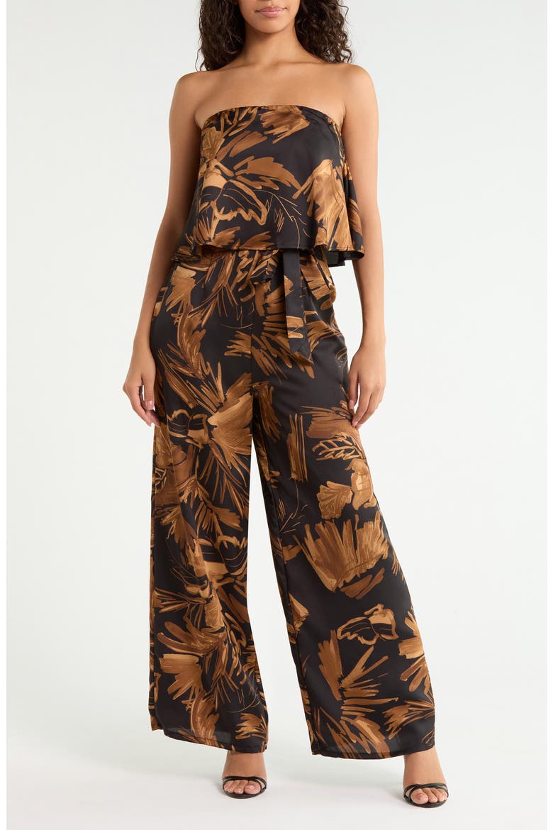 Palm Tropics Strapless Jumpsuit, Main, color, BLACK TAN