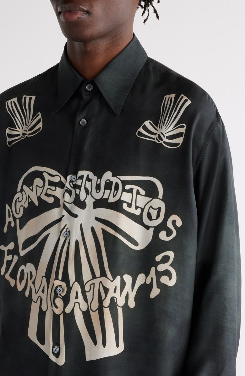 Acne Studios Floragatan 13 Graphic Button-Up Shirt, Alternate, color, Black/ White