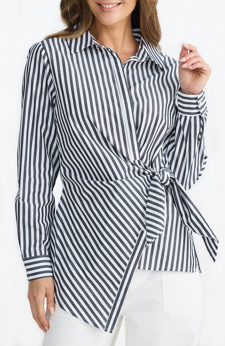 Brave+True Nova Side Tie Shirt, Main, color, Black W White Stripe
