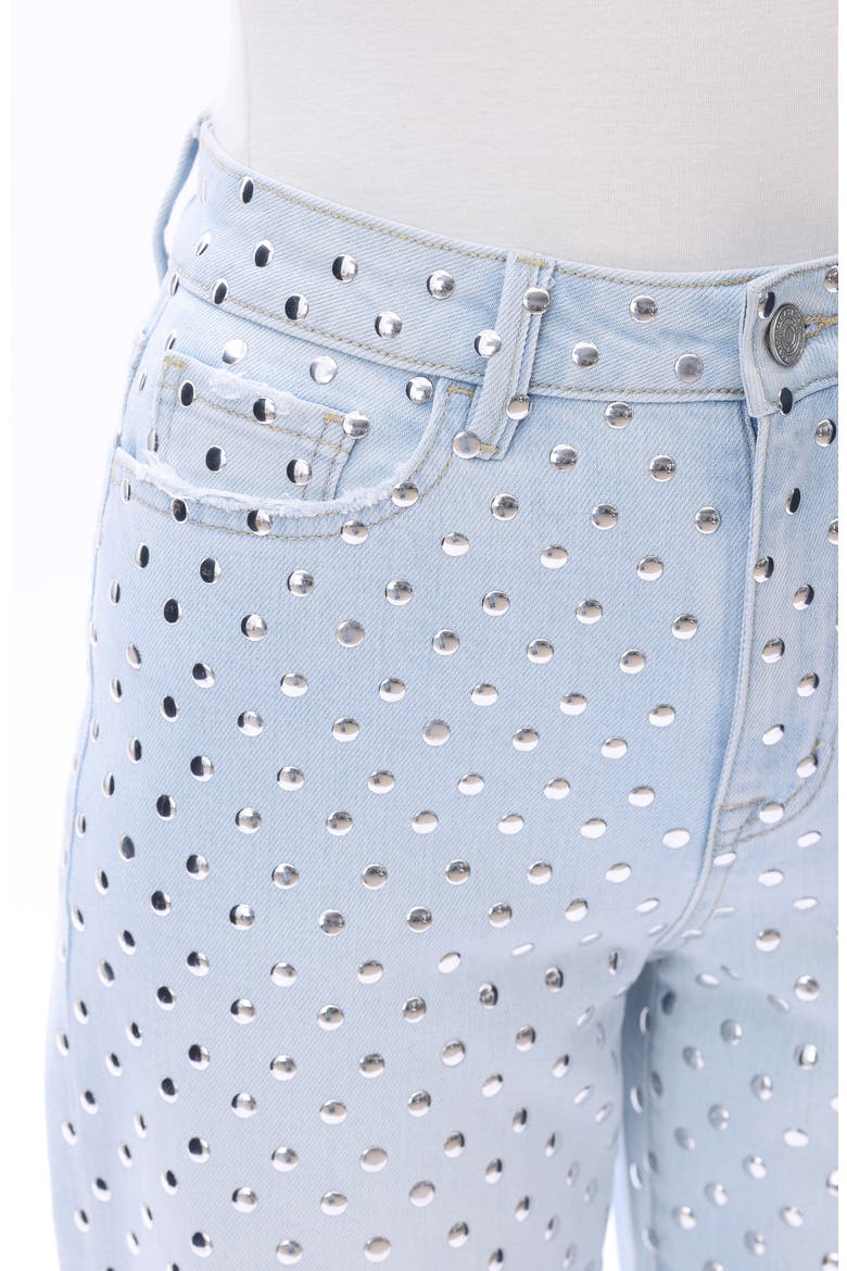 Studded High Waist Straight Leg Jeans, Alternate, color, LIGHT BLUE