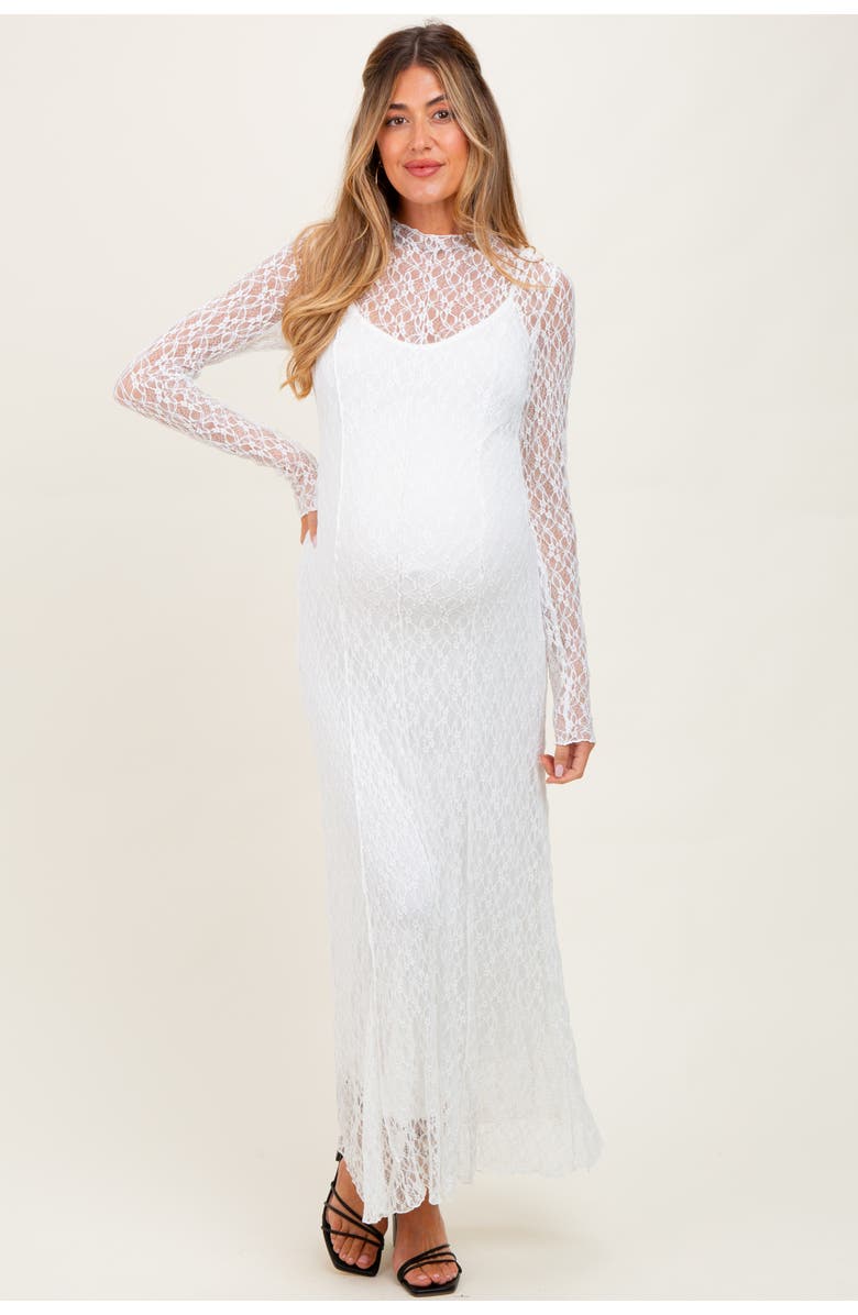 PinkBlush Lace Mock Neck Long Sleeve Maxi Dress, Main, color, White