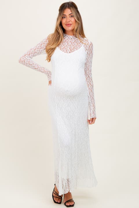 Lace Mock Neck Long Sleeve Maxi Dress