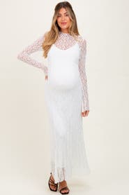 PinkBlush Lace Mock Neck Long Sleeve Maxi Dress