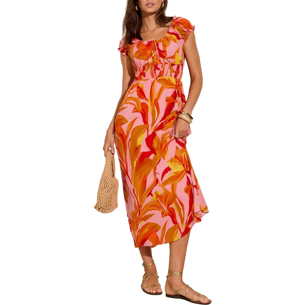 Friends Like These Ruffle Sqiare Neck Smocked Waist Maxi Sundress In Orange