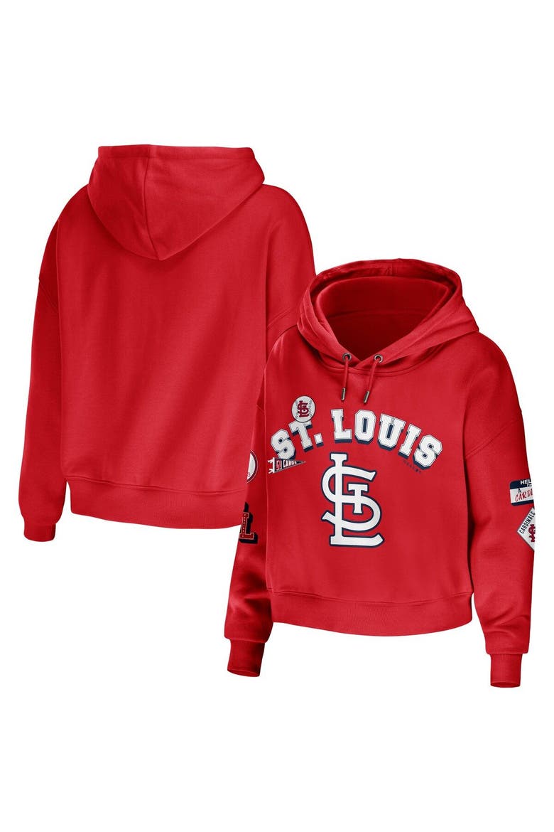 Women's WEAR by Erin Andrews Red St. Louis Cardinals Modest Patches Cropped Pullover Hoodie, Main, color, Red