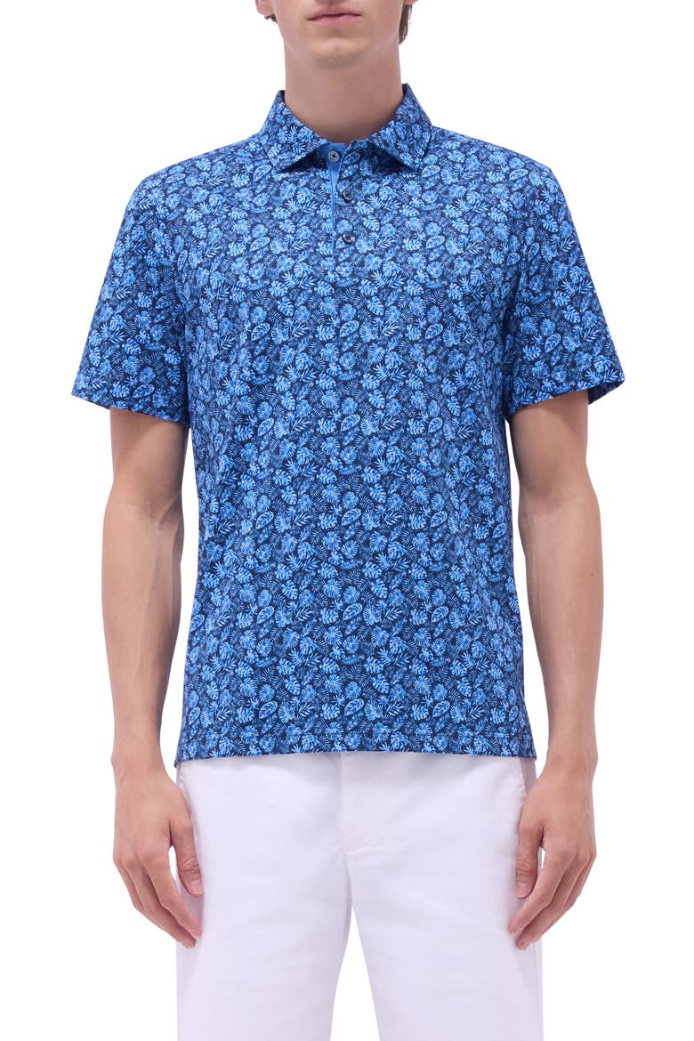 Vincent OoohCotton® Leaf Print Polo, Main, color, NIGHT BLUE