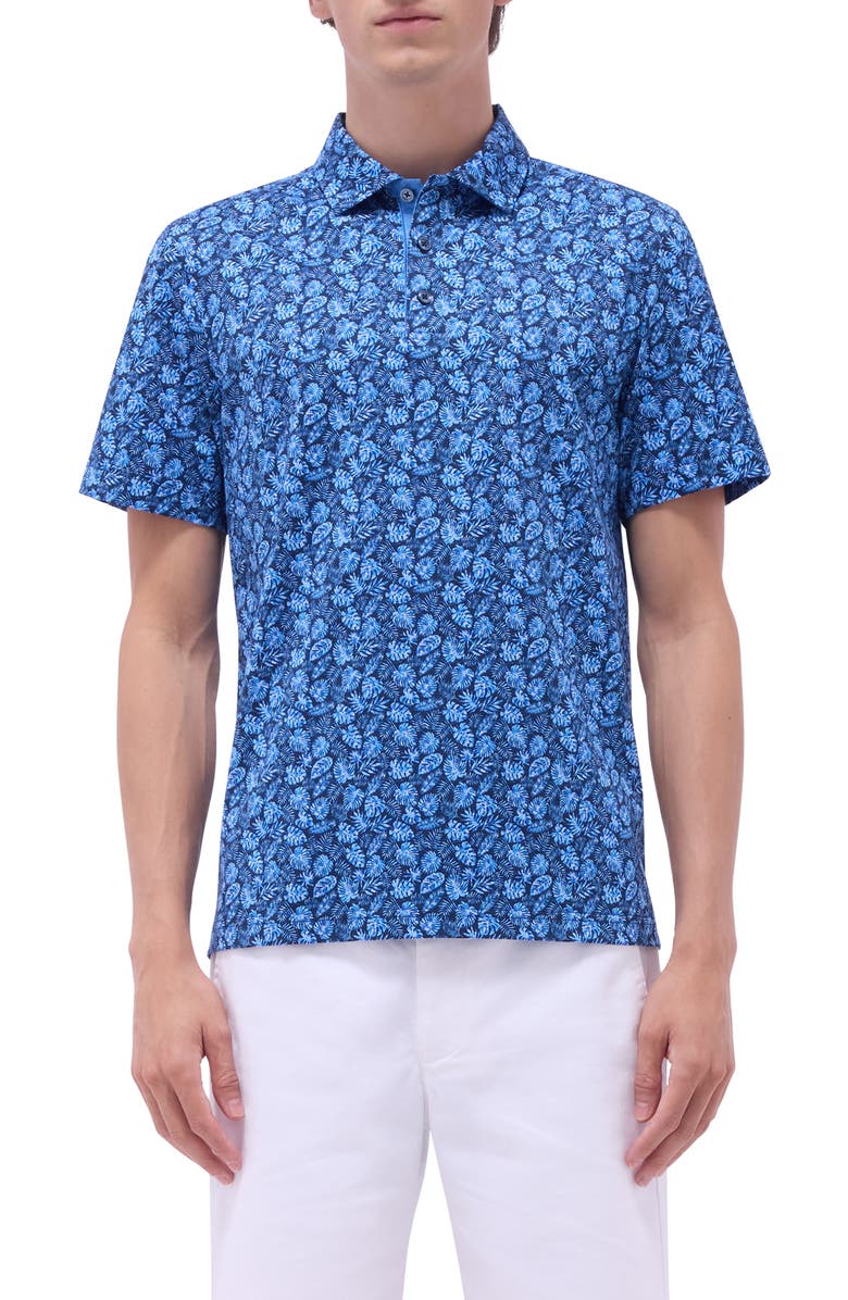 Bugatchi Vincent OoohCotton<sup>®</sup> Leaf Print Polo, Main, color, Night Blue